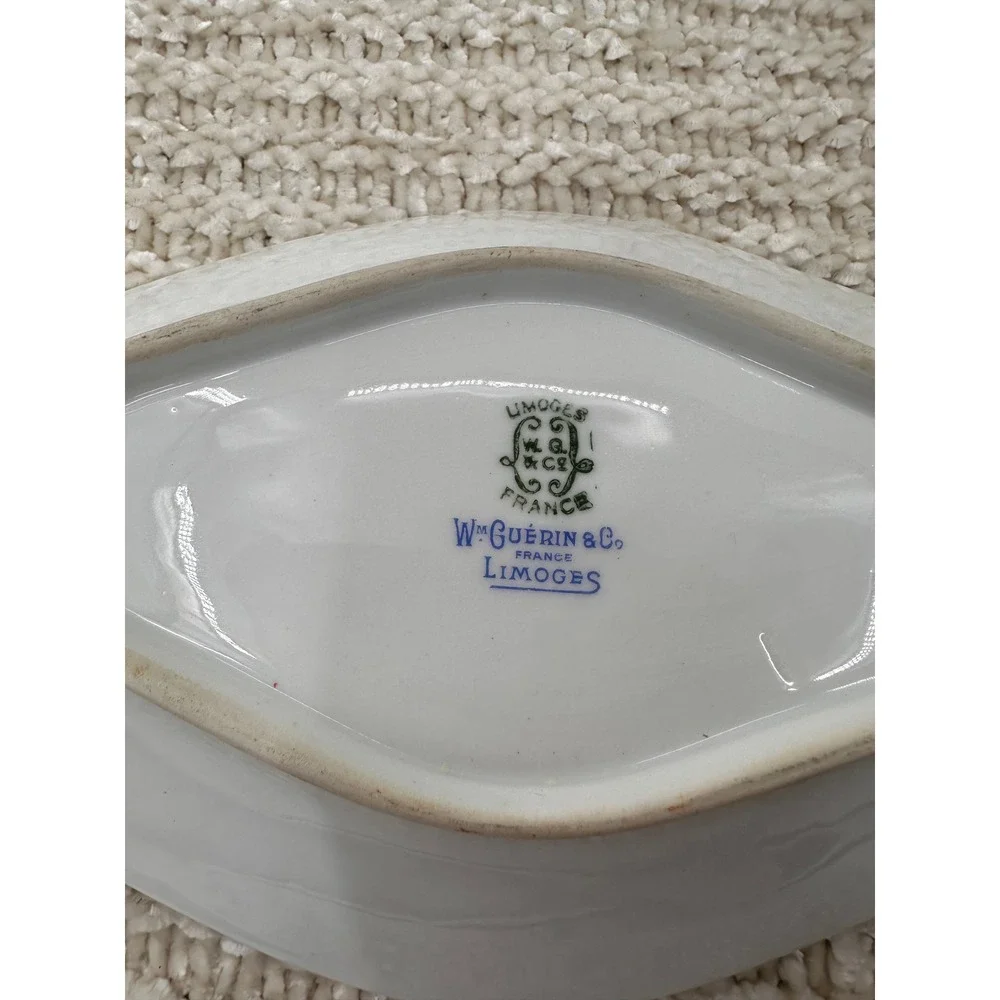 Wm Guerin Limoges‎ France Celery Dish Pink Rose Floral Porcelain Tray Vintage